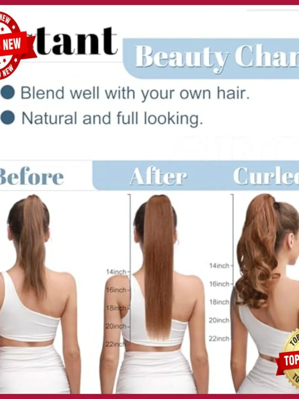 14 Inch Human Hair Ponytail Extension Clip in Long Straight 105g